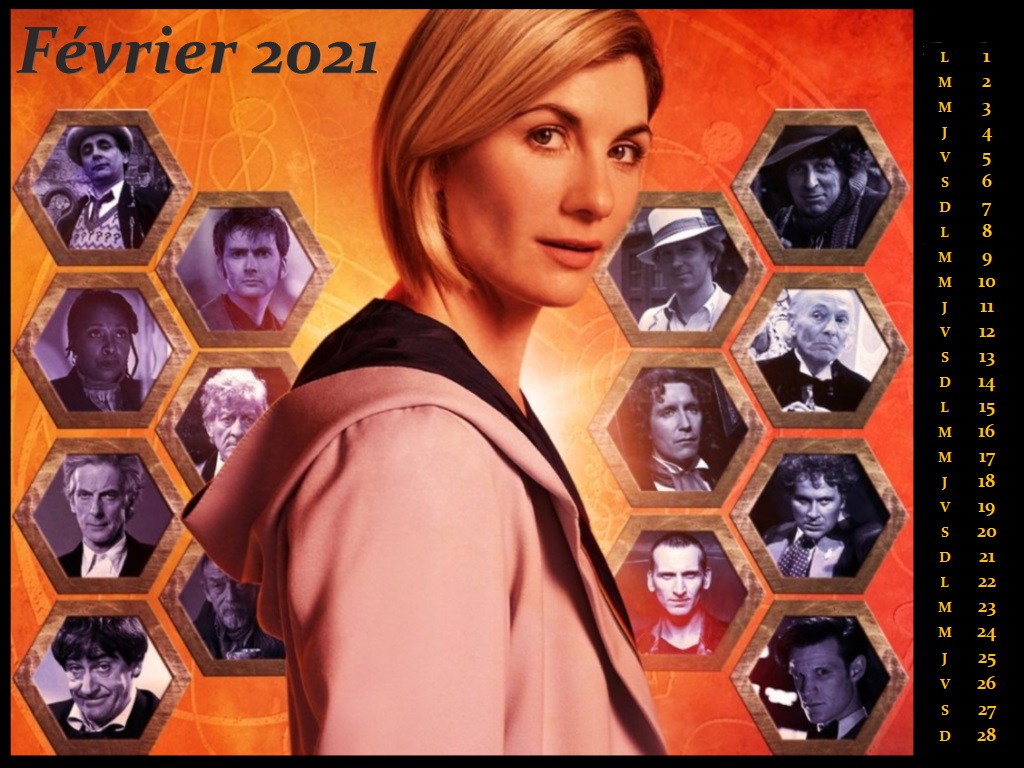 Calendrier Février 2021 (La 13ème Docteur et ses incarnations précédentes)